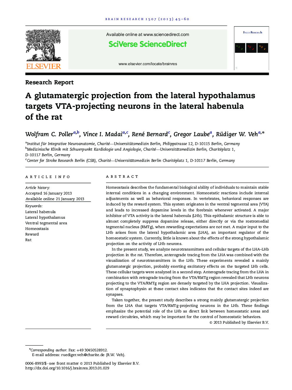 A glutamatergic projection from the lateral hypothalamus targets VTA-projecting neurons in the lateral habenula of the rat