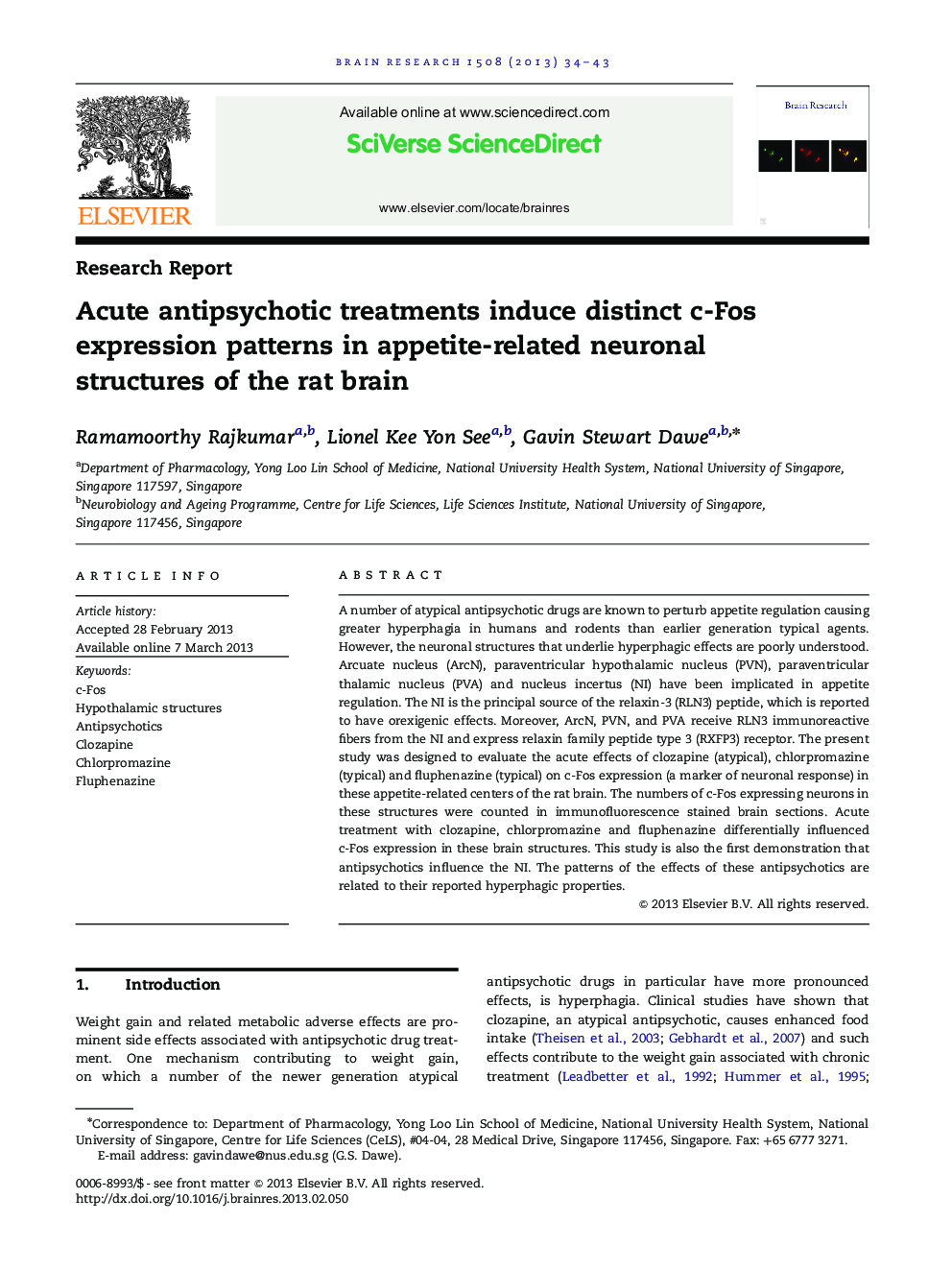 Acute antipsychotic treatments induce distinct c-Fos expression patterns in appetite-related neuronal structures of the rat brain