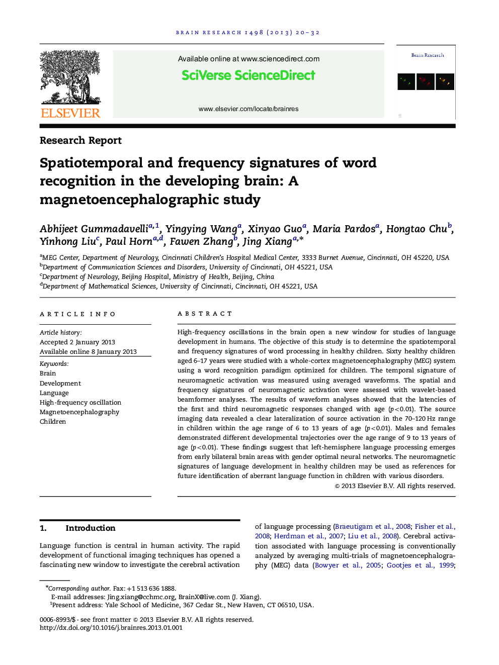 Spatiotemporal and frequency signatures of word recognition in the developing brain: A magnetoencephalographic study