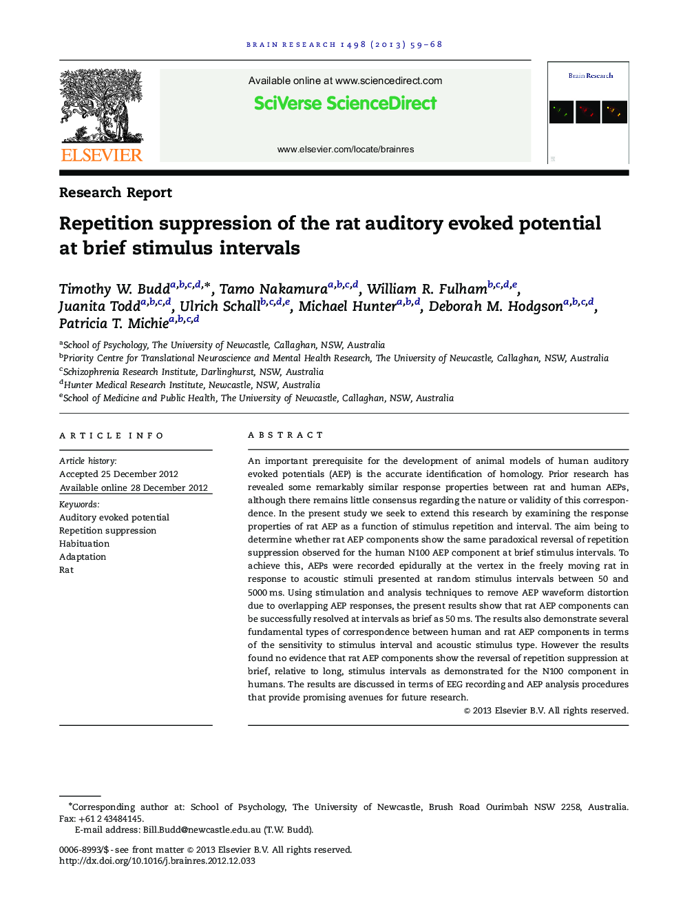 Repetition suppression of the rat auditory evoked potential at brief stimulus intervals