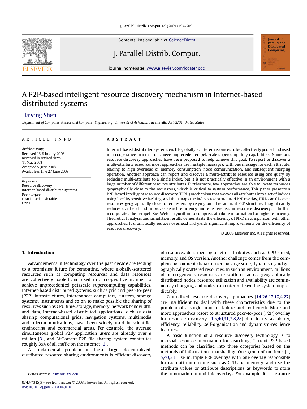 A P2P-based intelligent resource discovery mechanism in Internet-based distributed systems