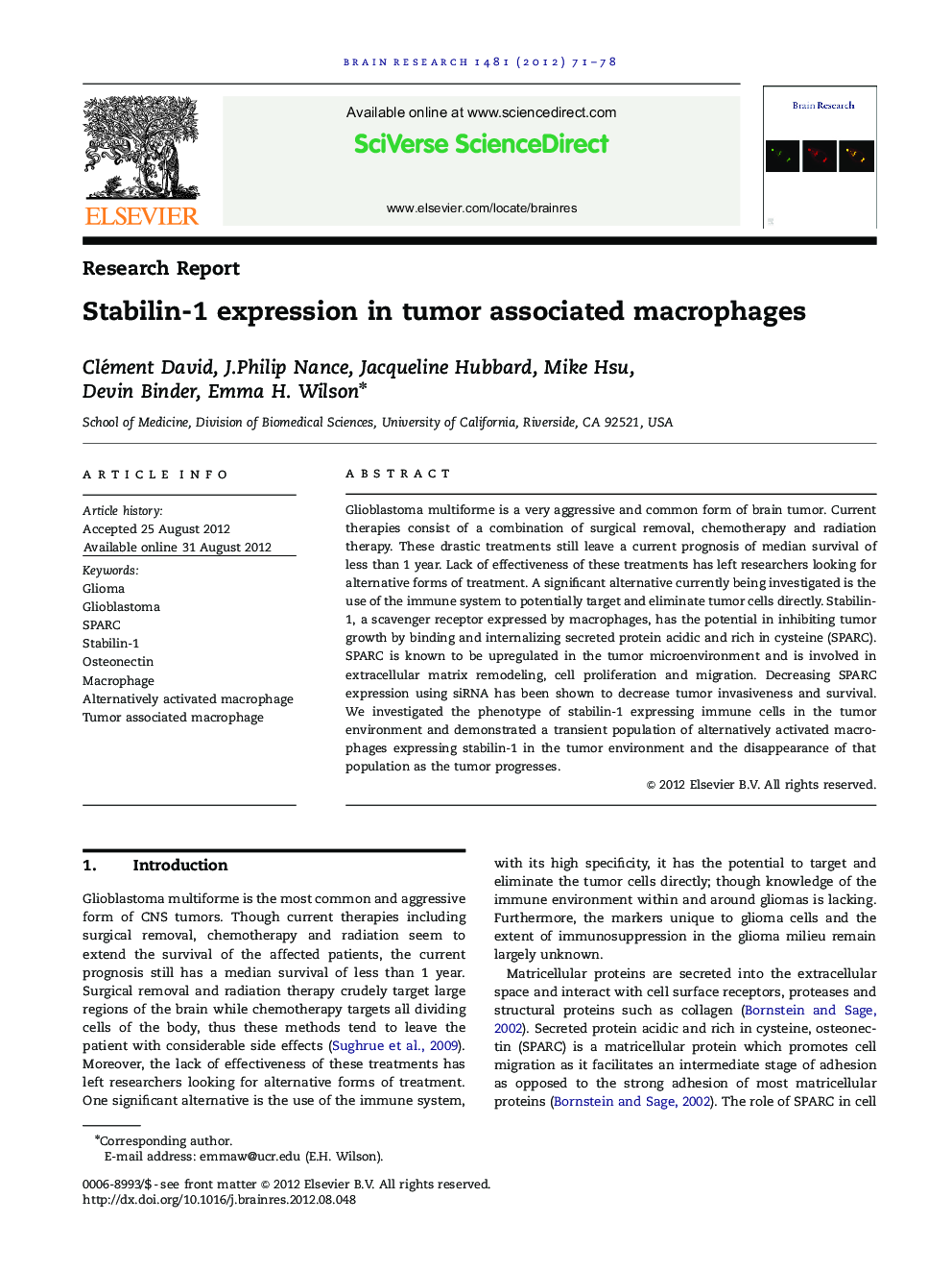 Stabilin-1 expression in tumor associated macrophages