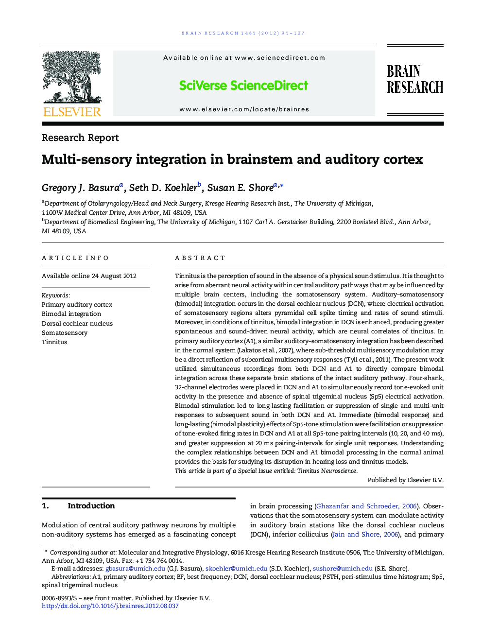 Multi-sensory integration in brainstem and auditory cortex