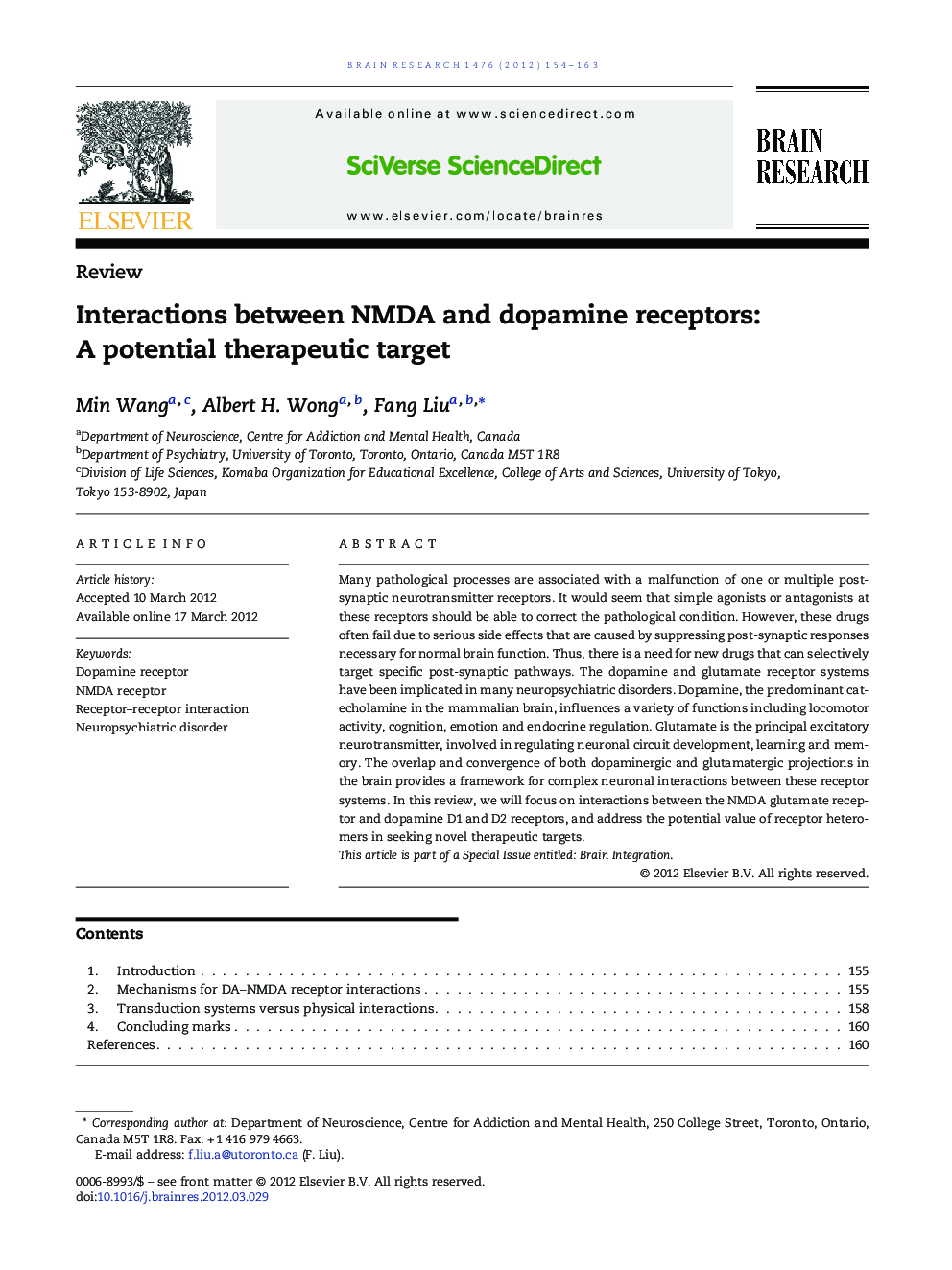 Interactions between NMDA and dopamine receptors: A potential therapeutic target