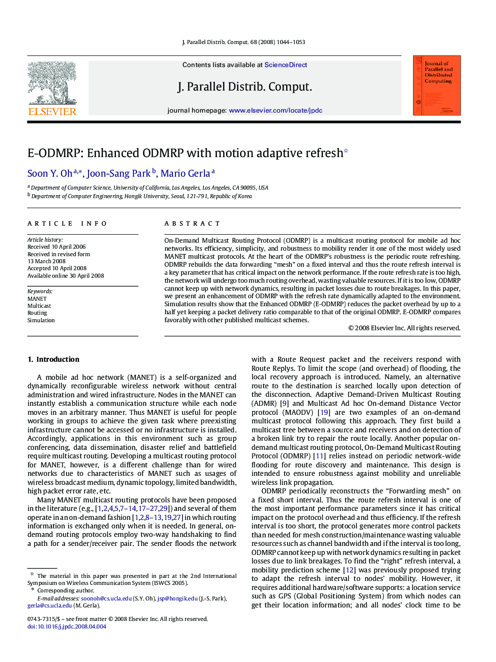 E-ODMRP: Enhanced ODMRP with motion adaptive refresh 