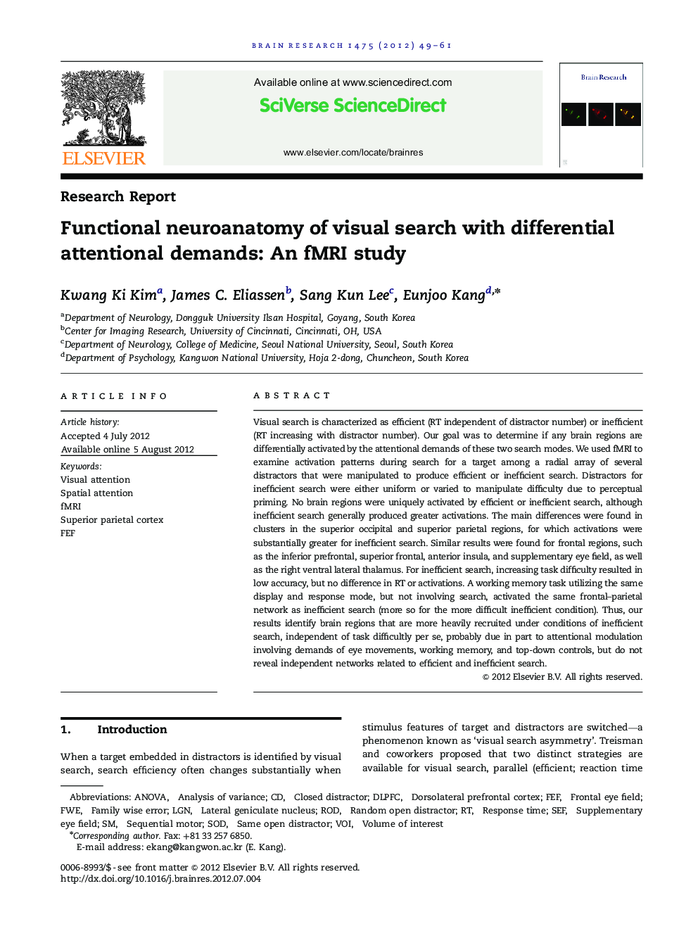 Functional neuroanatomy of visual search with differential attentional demands: An fMRI study