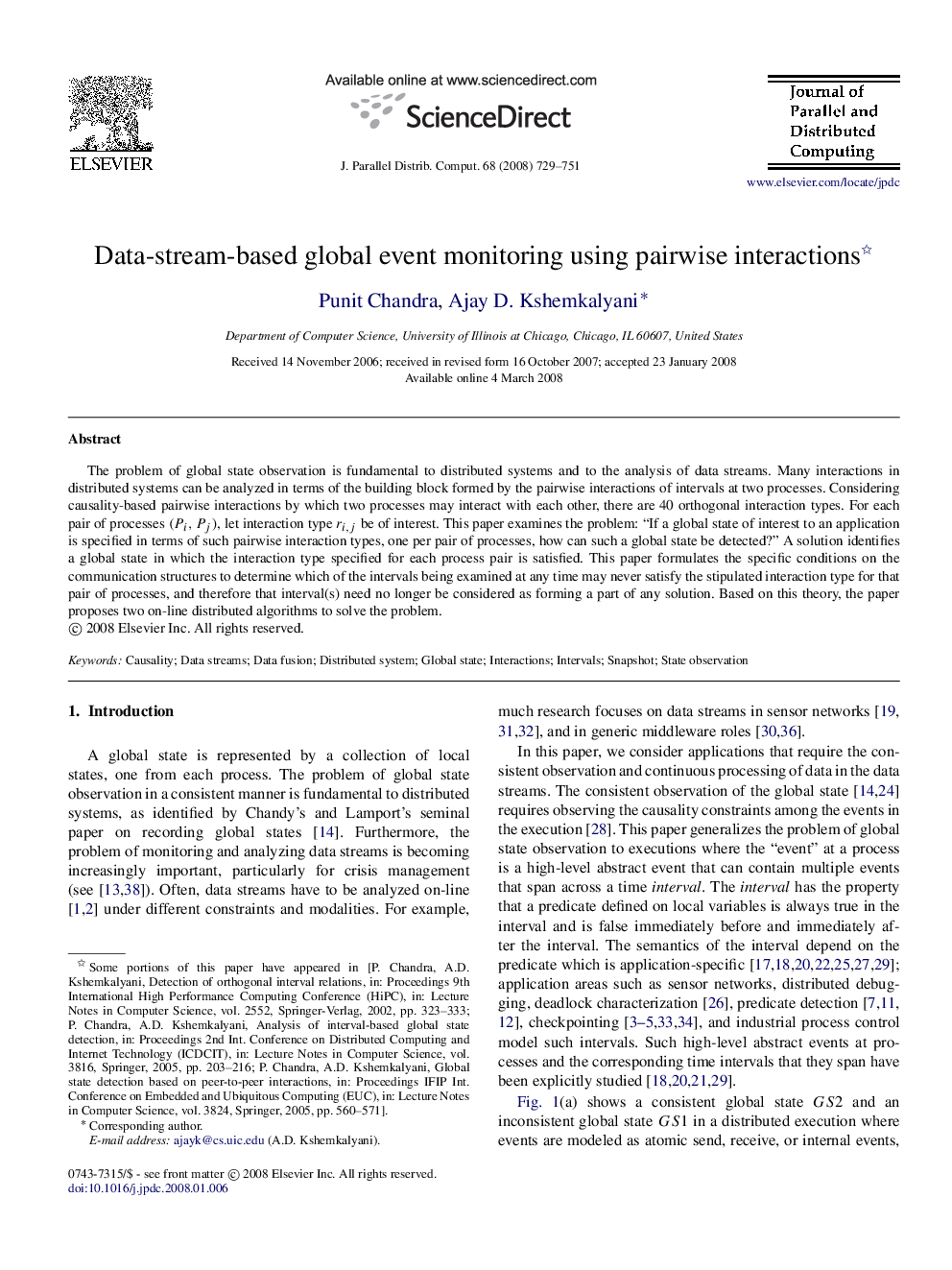 Data-stream-based global event monitoring using pairwise interactions 