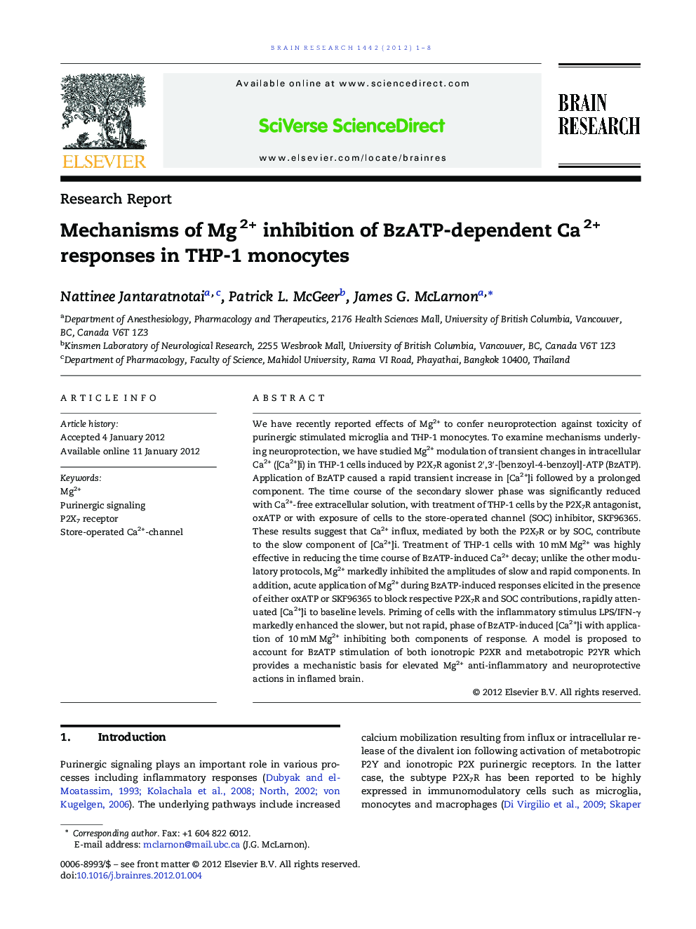 Mechanisms of Mg2+ inhibition of BzATP-dependent Ca2+ responses in THP-1 monocytes