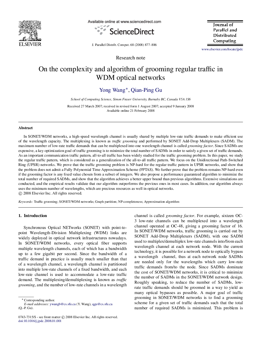 On the complexity and algorithm of grooming regular traffic in WDM optical networks