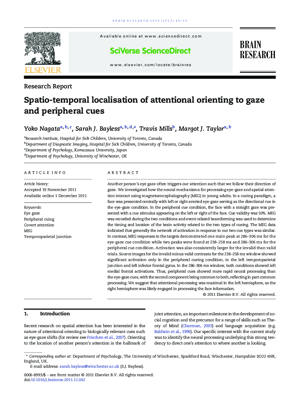 Spatio-temporal localisation of attentional orienting to gaze and peripheral cues