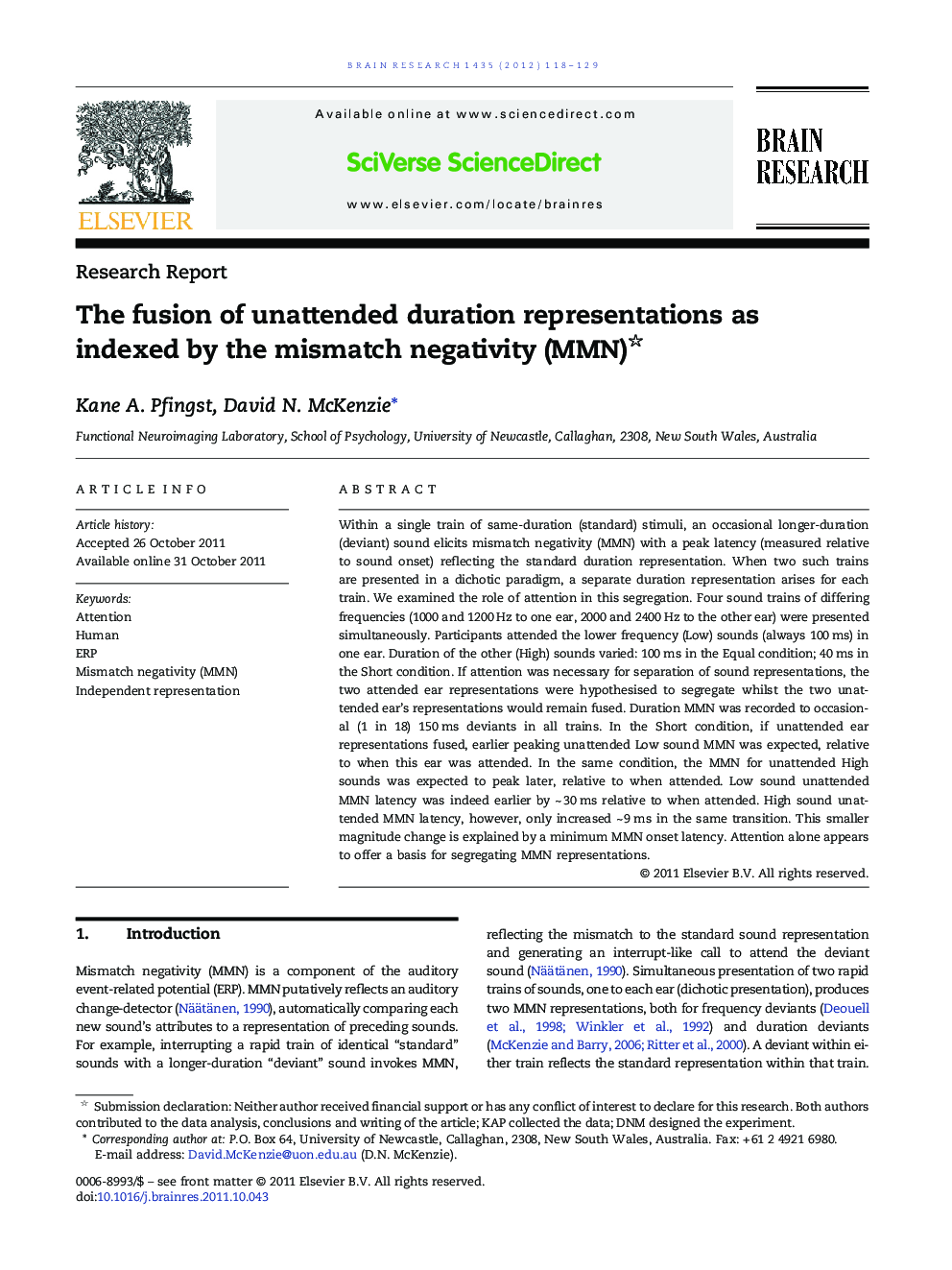 The fusion of unattended duration representations as indexed by the mismatch negativity (MMN) 