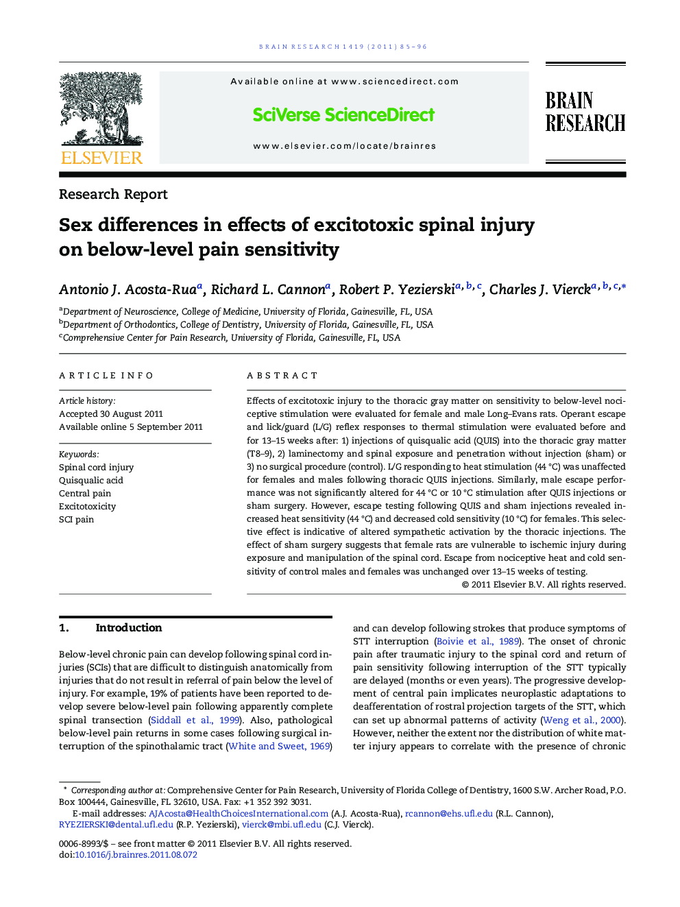 Sex differences in effects of excitotoxic spinal injury on below-level pain sensitivity