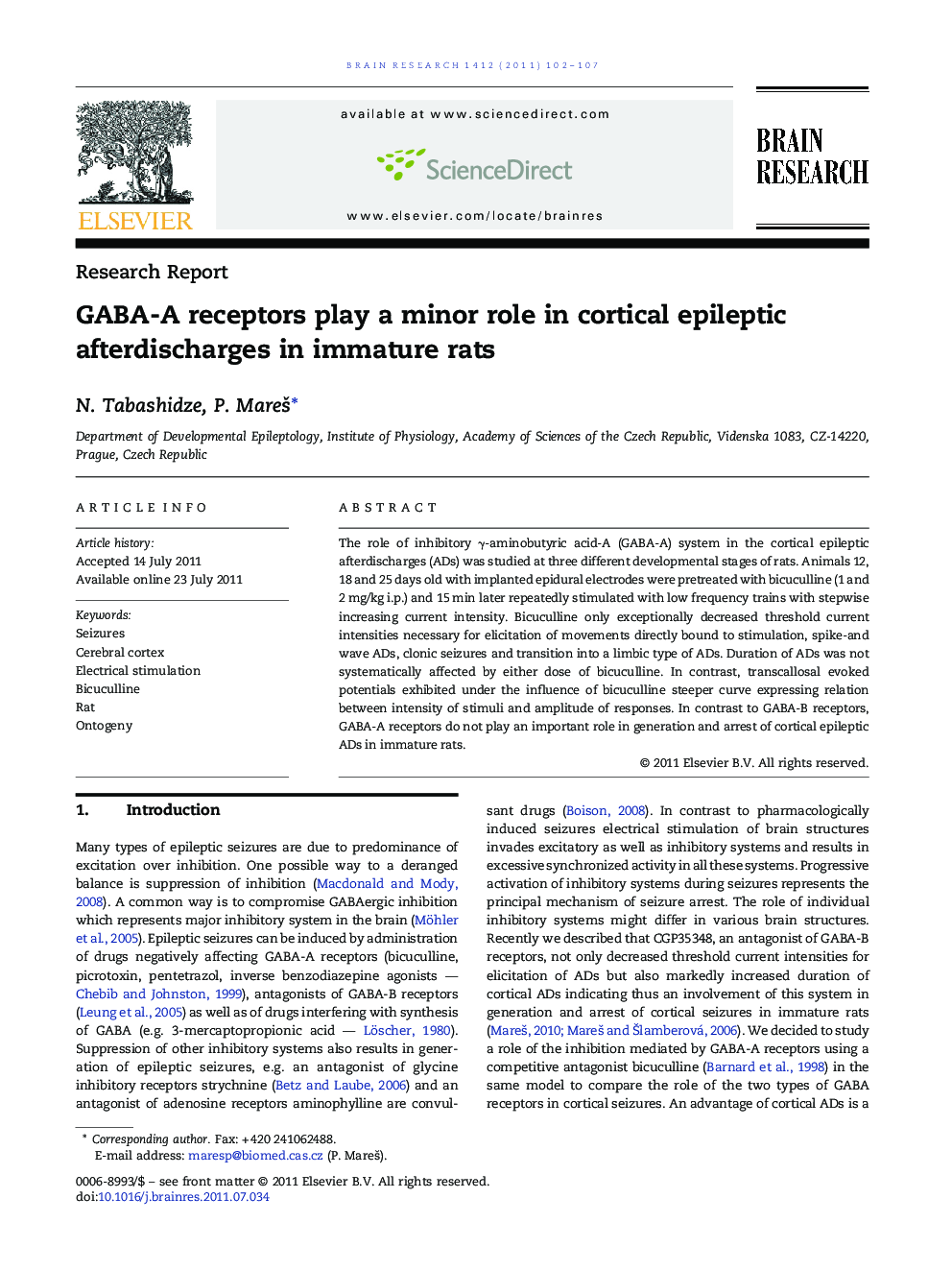 GABA-A receptors play a minor role in cortical epileptic afterdischarges in immature rats