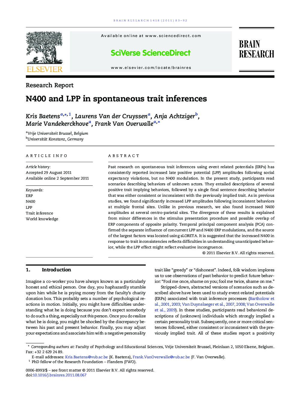 N400 and LPP in spontaneous trait inferences