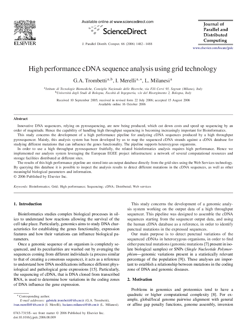 عکس صفحه اول مقاله: High performance cDNA sequence analysis using grid technology High performance cDNA sequence analysis using grid technology