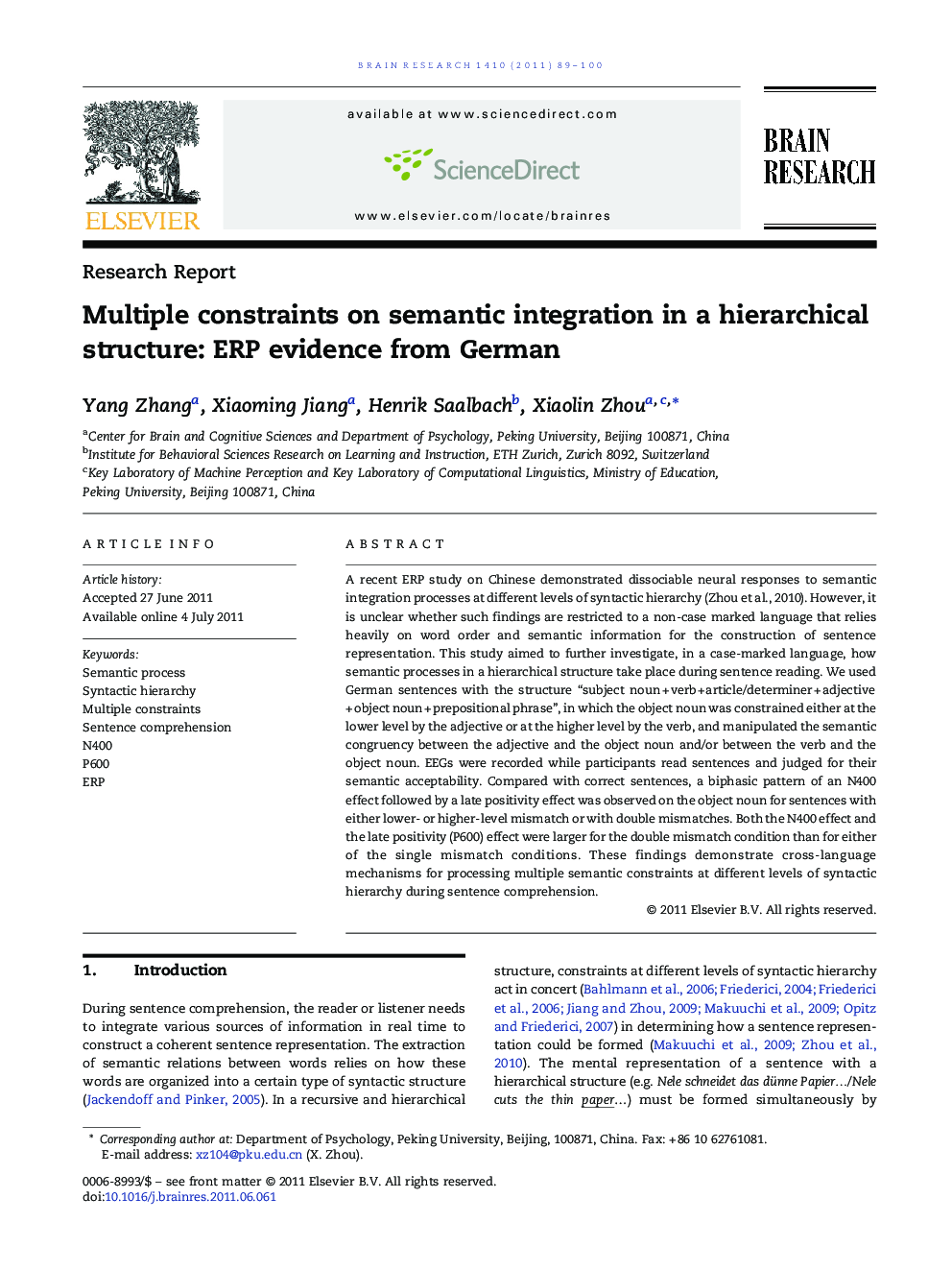 Multiple constraints on semantic integration in a hierarchical structure: ERP evidence from German