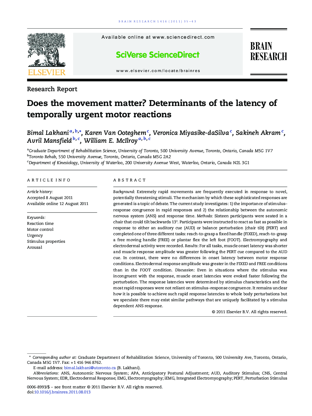 Does the movement matter? Determinants of the latency of temporally urgent motor reactions