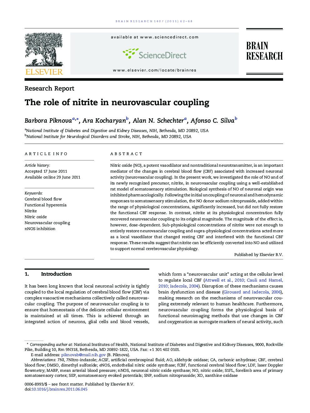 The role of nitrite in neurovascular coupling