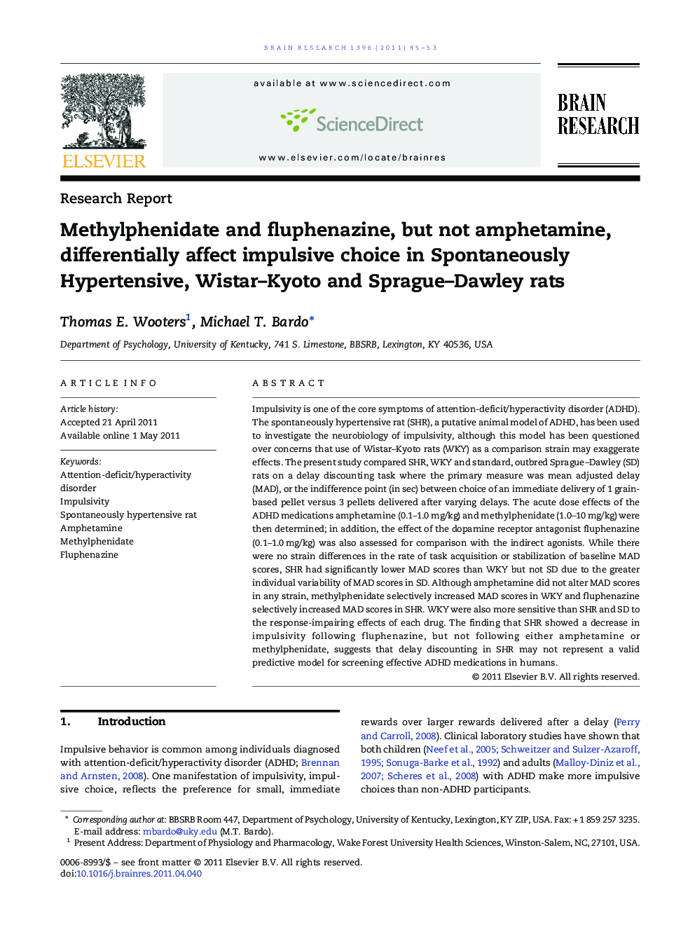 Methylphenidate and fluphenazine, but not amphetamine, differentially affect impulsive choice in Spontaneously Hypertensive, Wistar–Kyoto and Sprague–Dawley rats