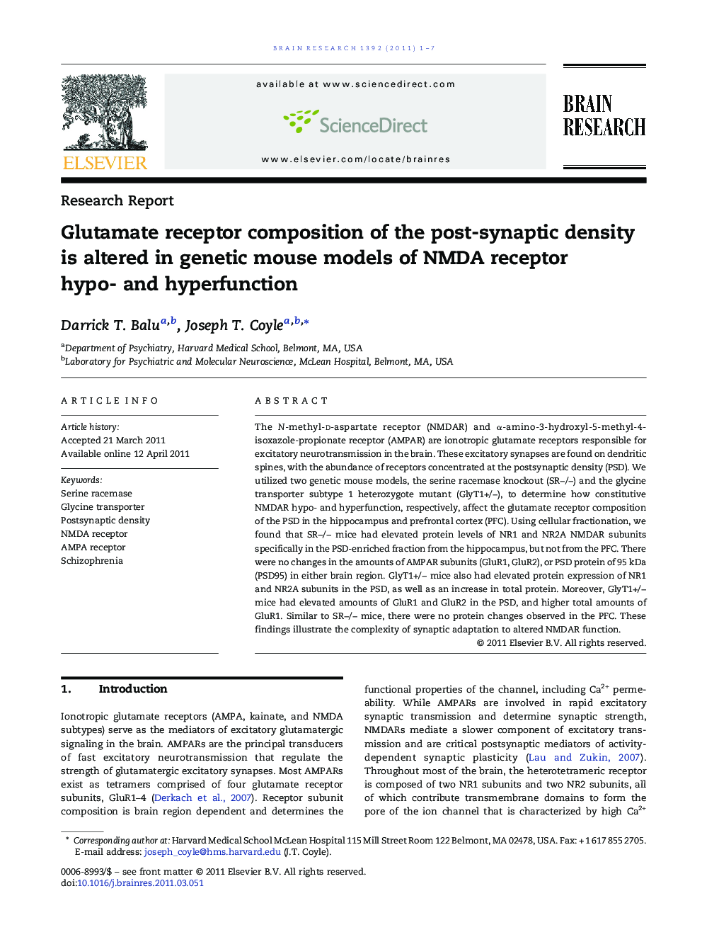 Glutamate receptor composition of the post-synaptic density is altered in genetic mouse models of NMDA receptor hypo- and hyperfunction