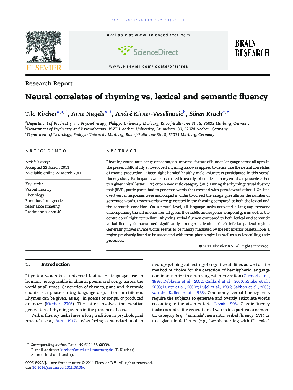 Neural correlates of rhyming vs. lexical and semantic fluency