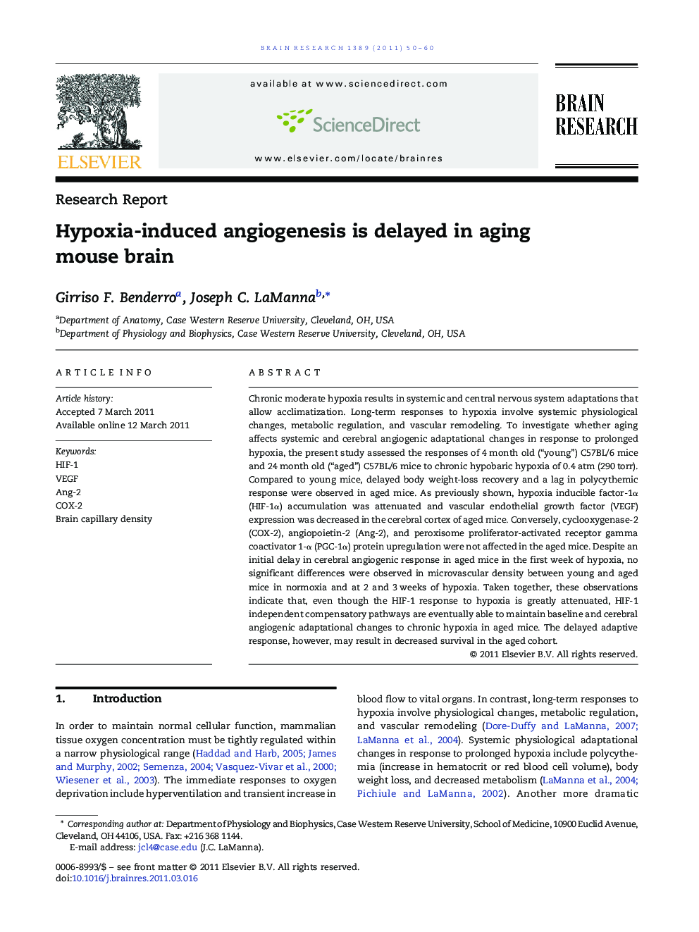 Hypoxia-induced angiogenesis is delayed in aging mouse brain