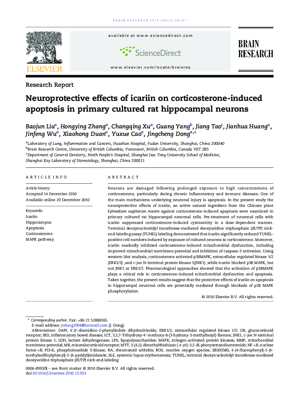 Neuroprotective effects of icariin on corticosterone-induced apoptosis in primary cultured rat hippocampal neurons