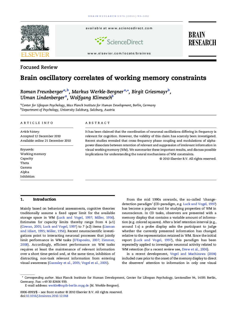 عکس صفحه اول مقاله: Brain oscillatory correlates of working memory constraints Brain oscillatory correlates of working memory constraints