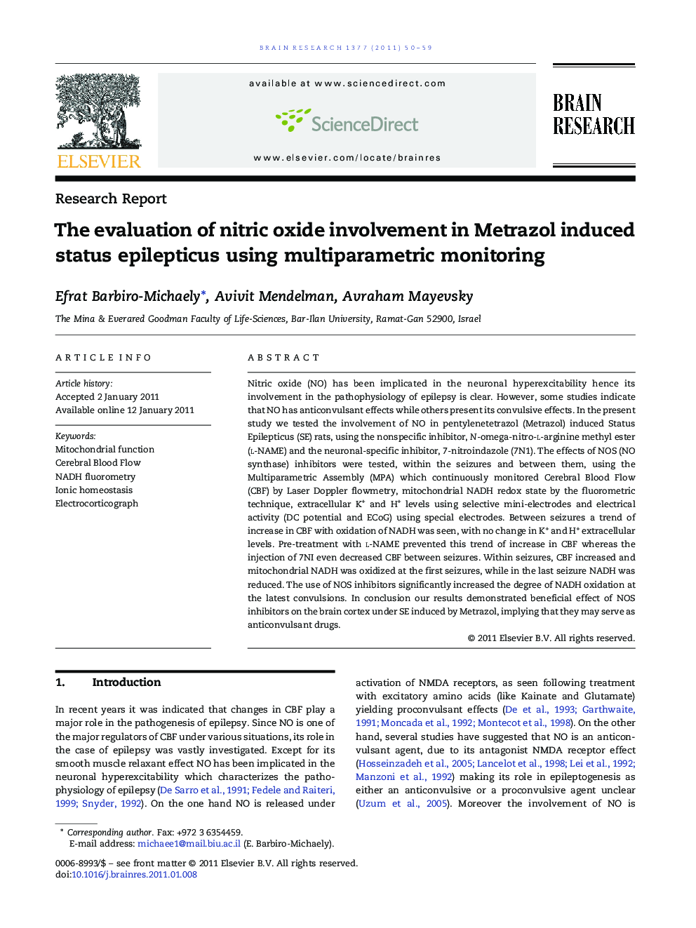 The evaluation of nitric oxide involvement in Metrazol induced status epilepticus using multiparametric monitoring