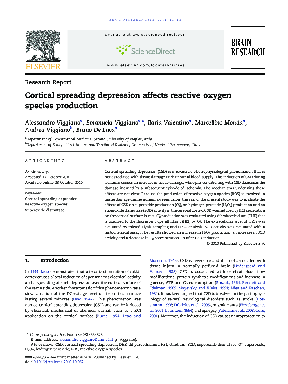 Cortical spreading depression affects reactive oxygen species production