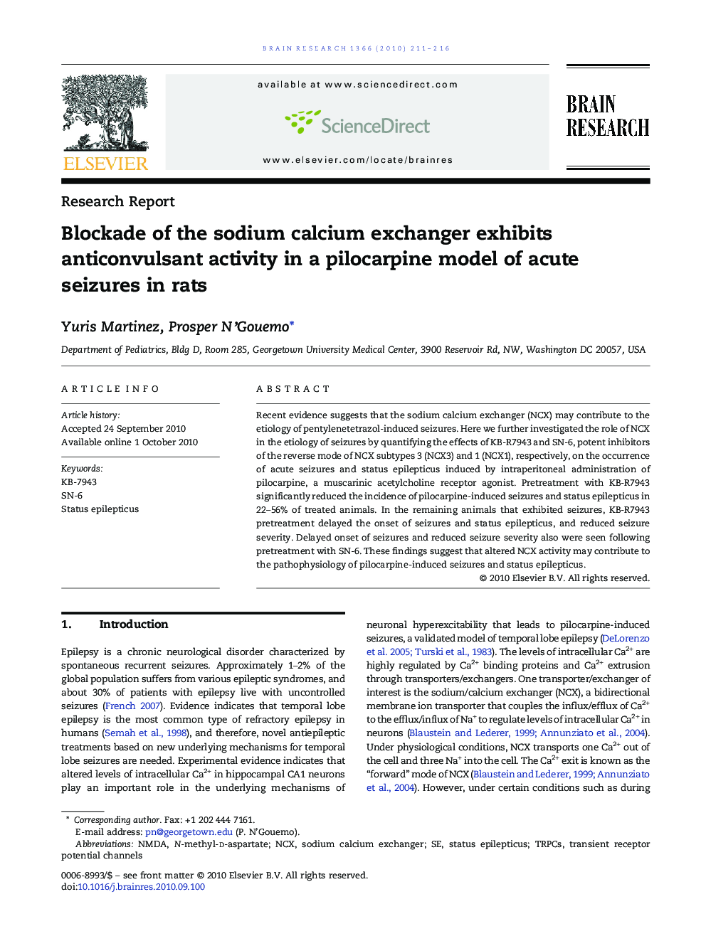 Blockade of the sodium calcium exchanger exhibits anticonvulsant activity in a pilocarpine model of acute seizures in rats