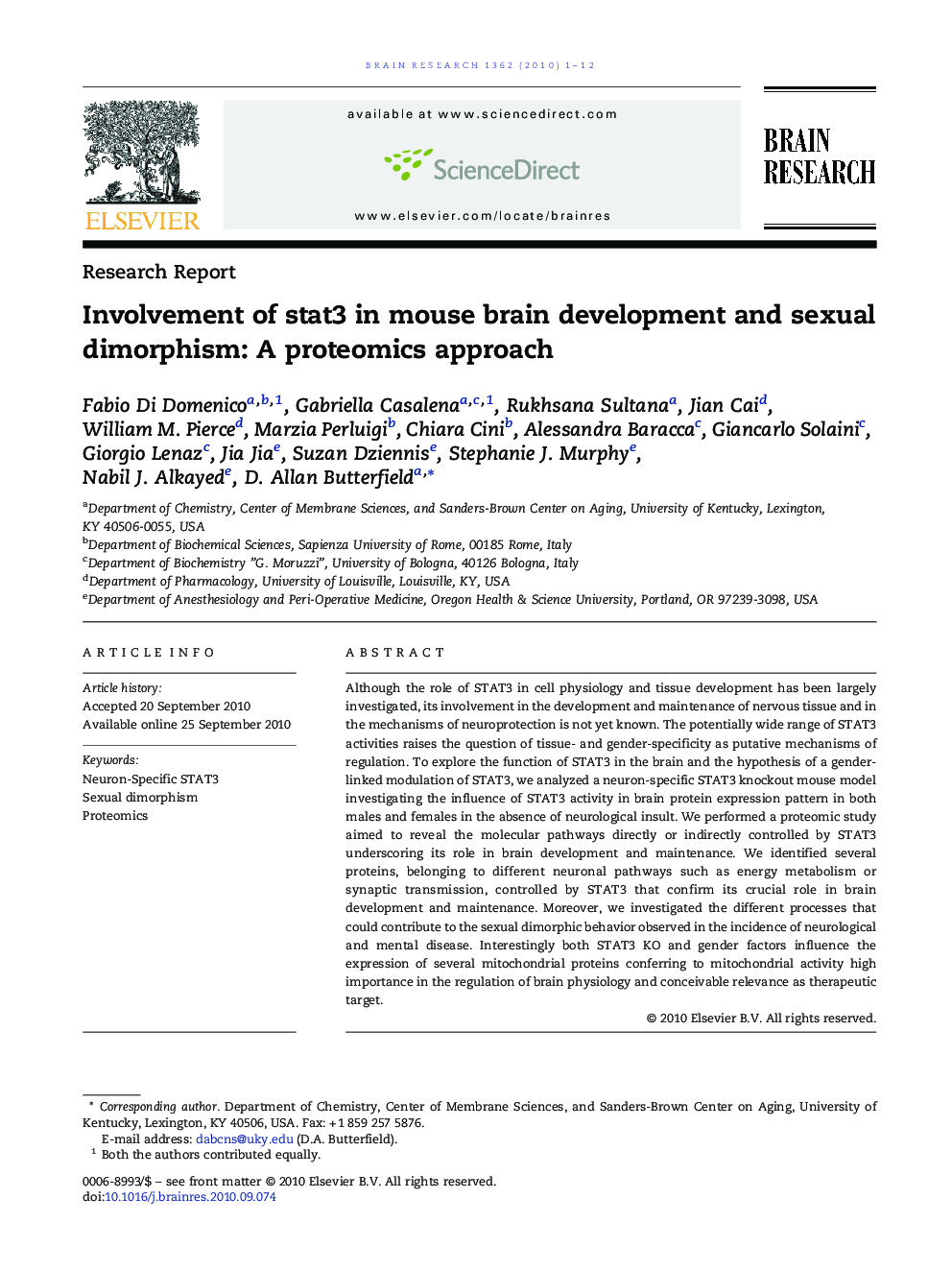 Involvement of stat3 in mouse brain development and sexual dimorphism: A proteomics approach
