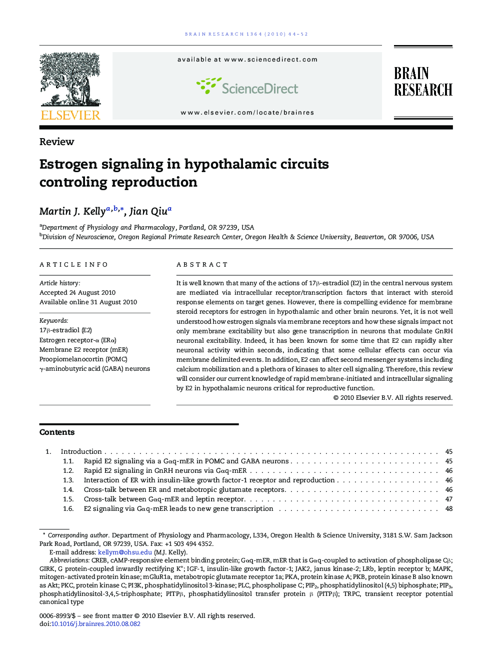 Estrogen signaling in hypothalamic circuits controling reproduction