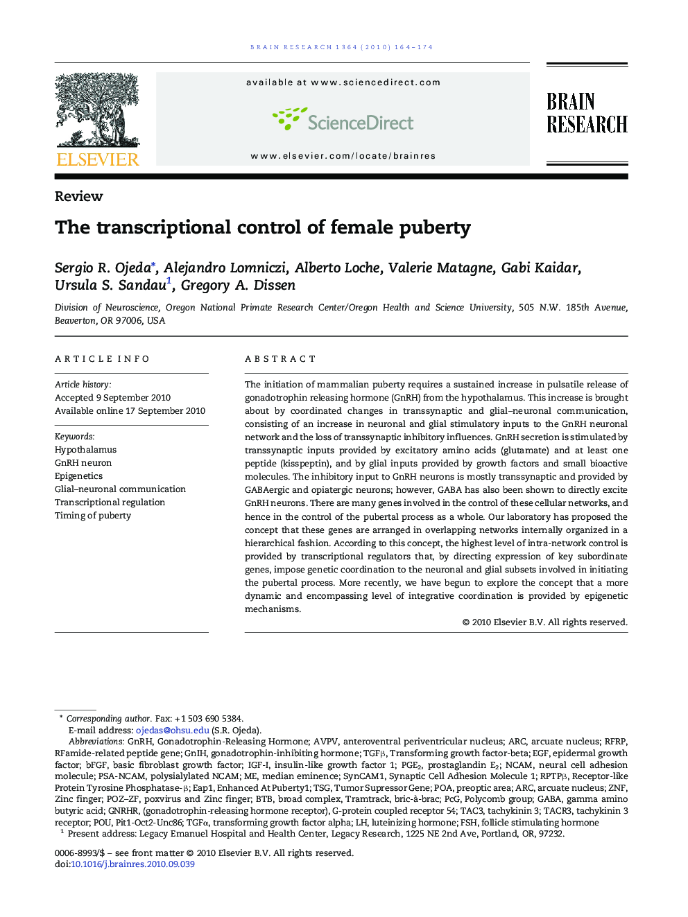 The transcriptional control of female puberty
