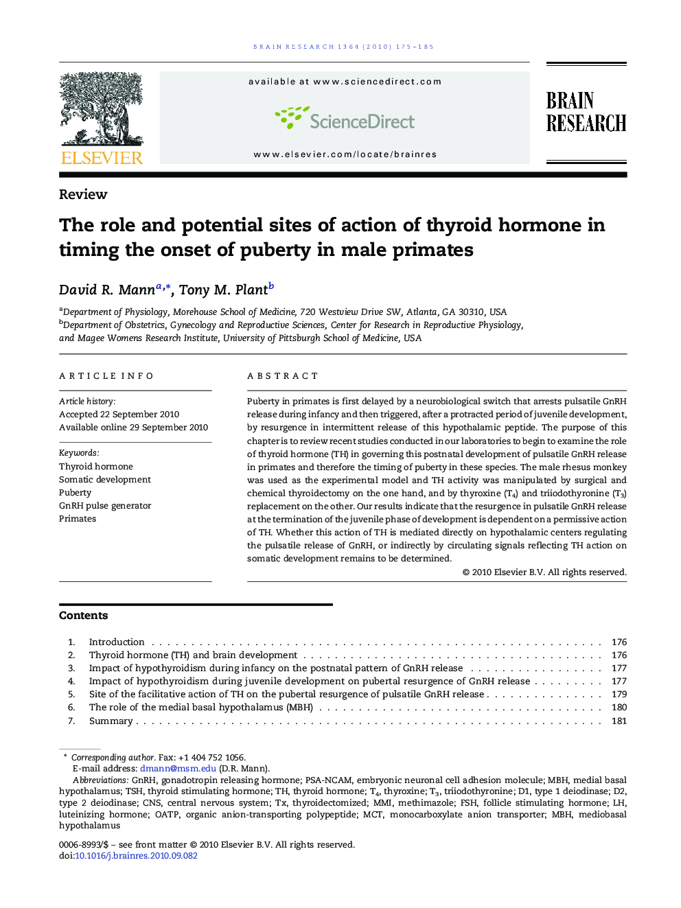 The role and potential sites of action of thyroid hormone in timing the onset of puberty in male primates