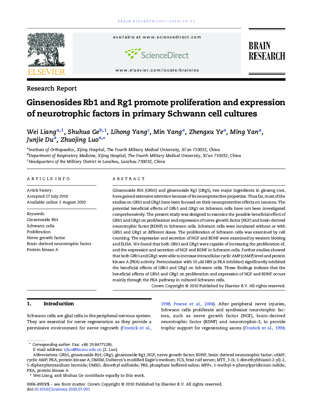 Ginsenosides Rb1 and Rg1 promote proliferation and expression of neurotrophic factors in primary Schwann cell cultures