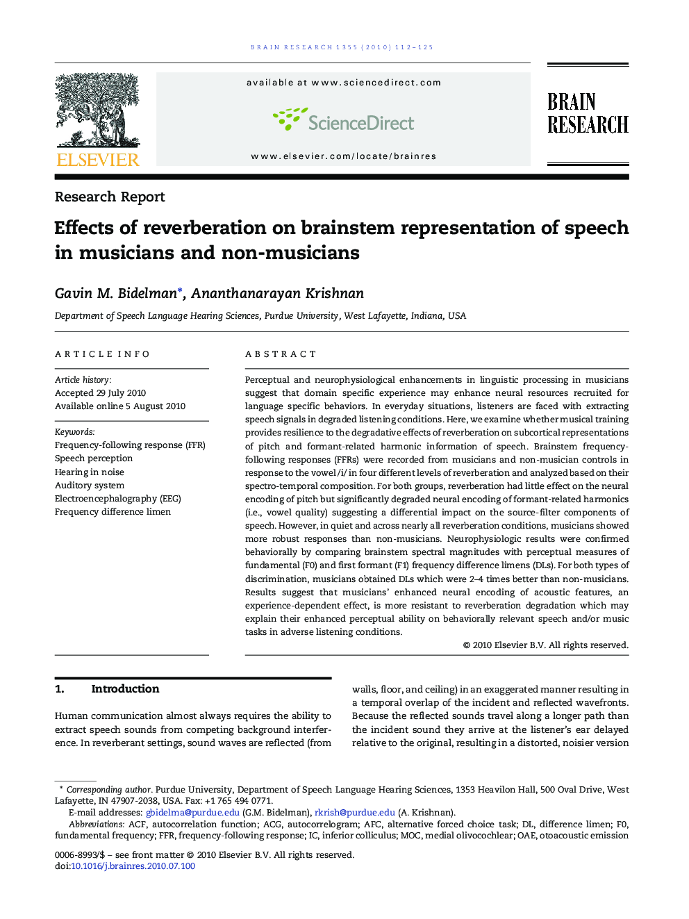 Effects of reverberation on brainstem representation of speech in musicians and non-musicians