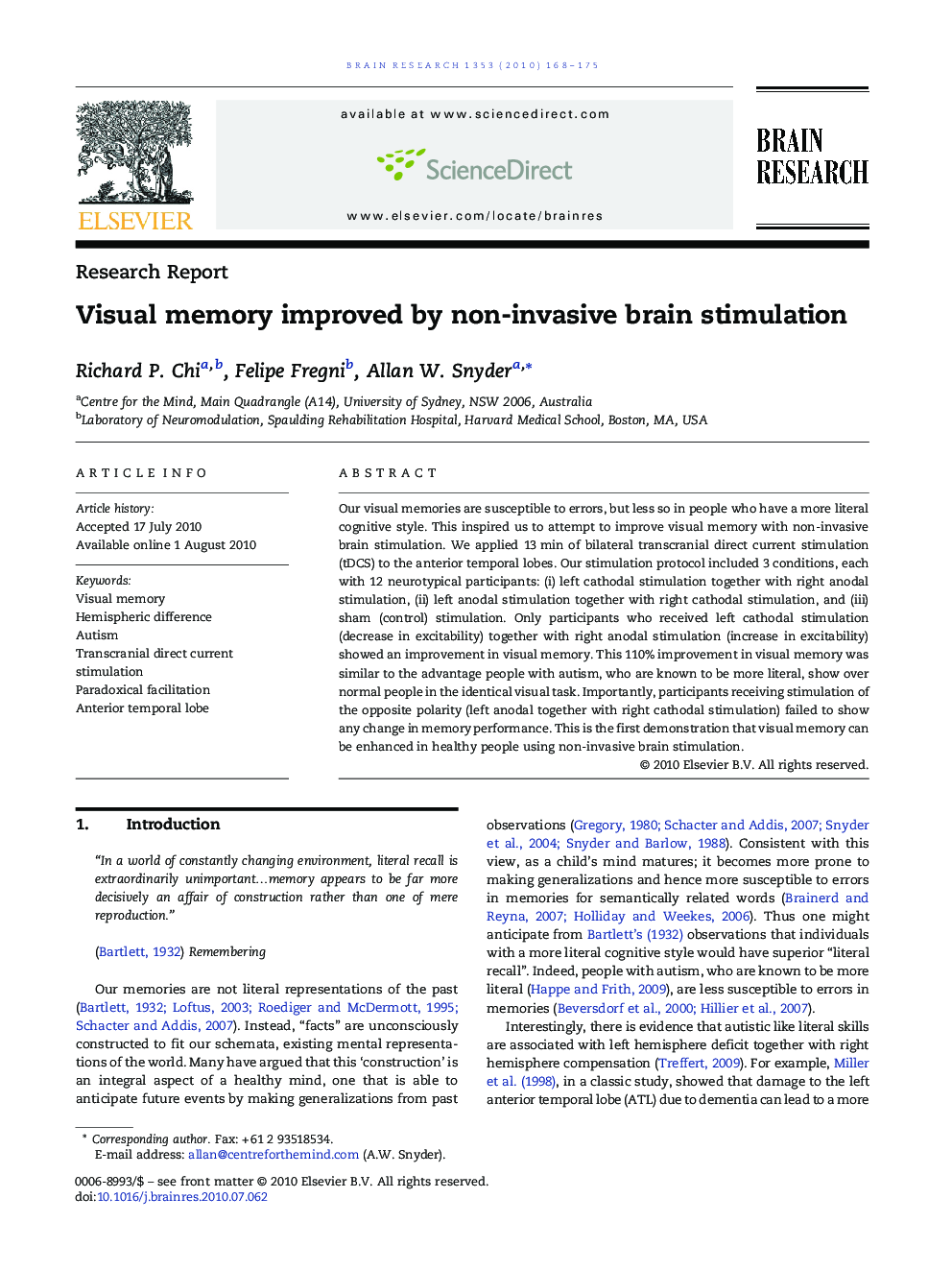 Visual memory improved by non-invasive brain stimulation