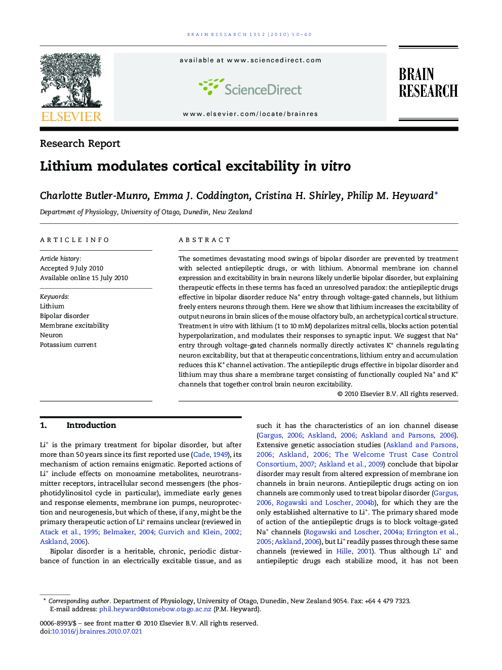 Lithium modulates cortical excitability in vitro