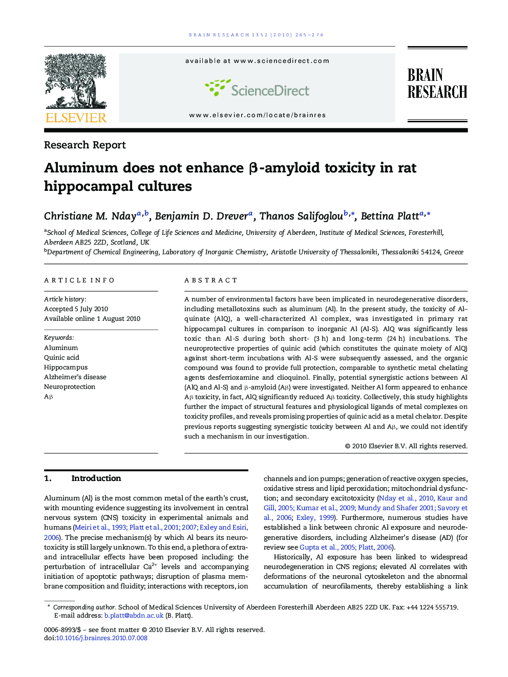 Aluminum does not enhance β-amyloid toxicity in rat hippocampal cultures