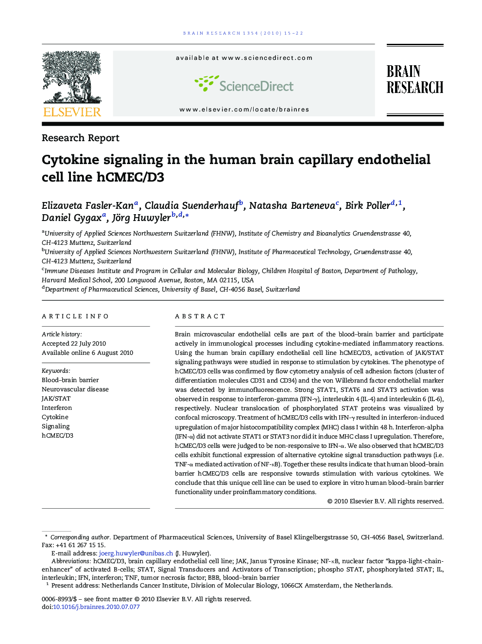 Cytokine signaling in the human brain capillary endothelial cell line hCMEC/D3
