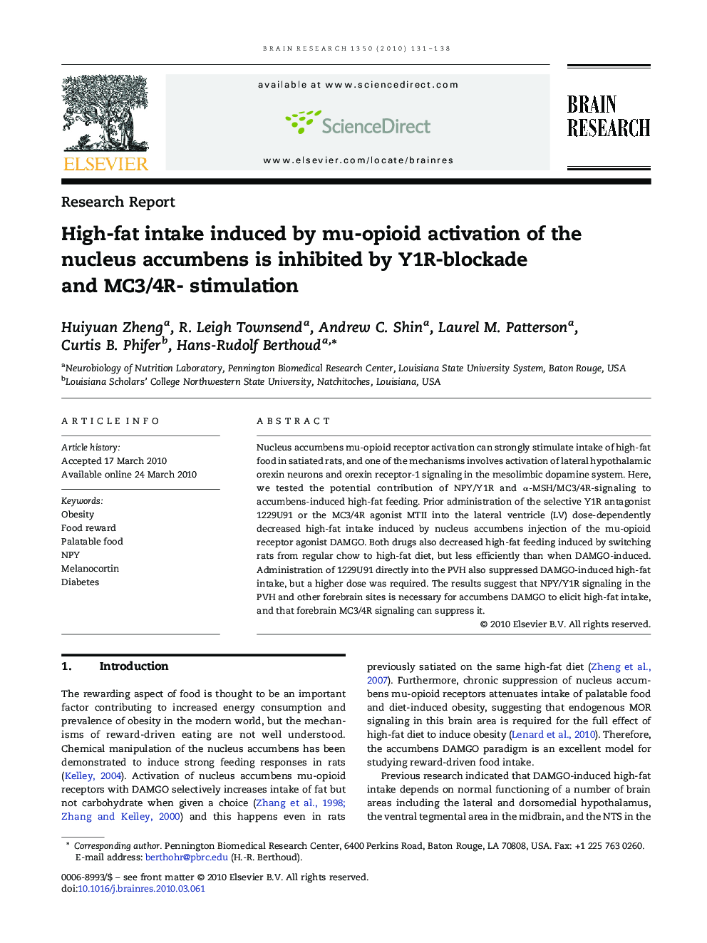 High-fat intake induced by mu-opioid activation of the nucleus accumbens is inhibited by Y1R-blockade and MC3/4R- stimulation