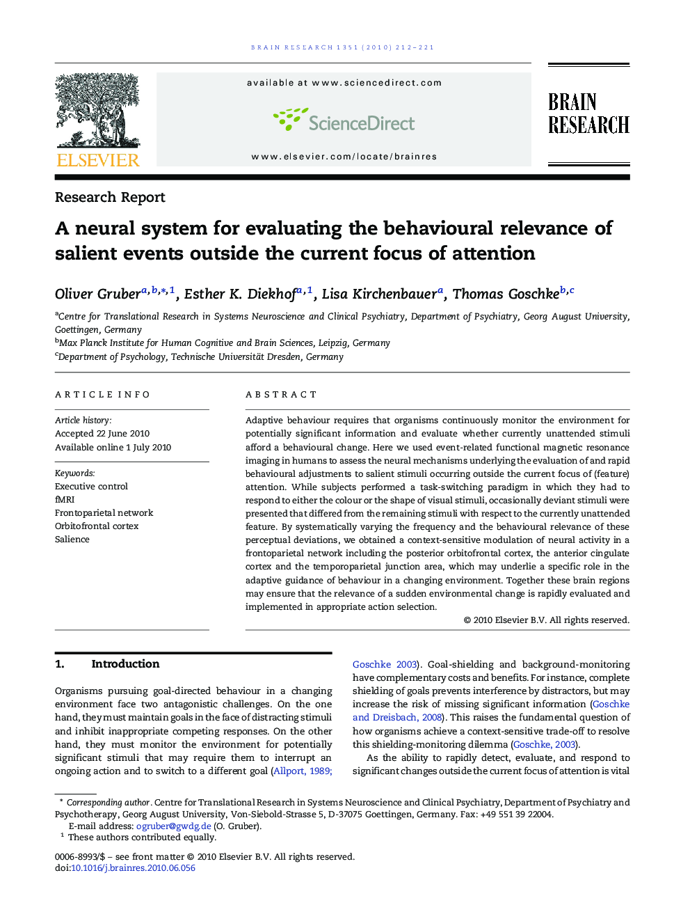 A neural system for evaluating the behavioural relevance of salient events outside the current focus of attention