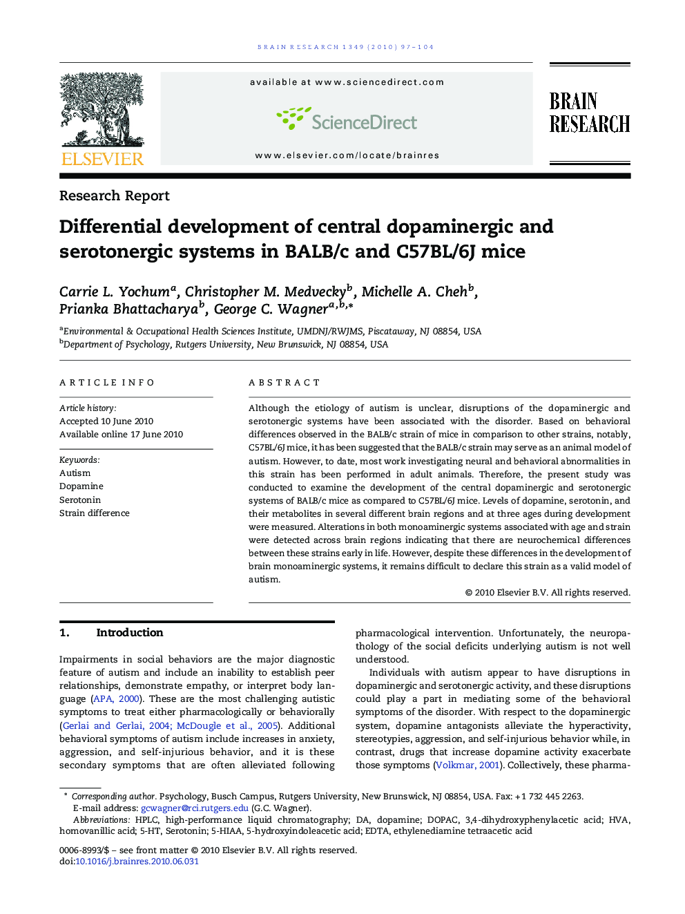 Differential development of central dopaminergic and serotonergic systems in BALB/c and C57BL/6J mice