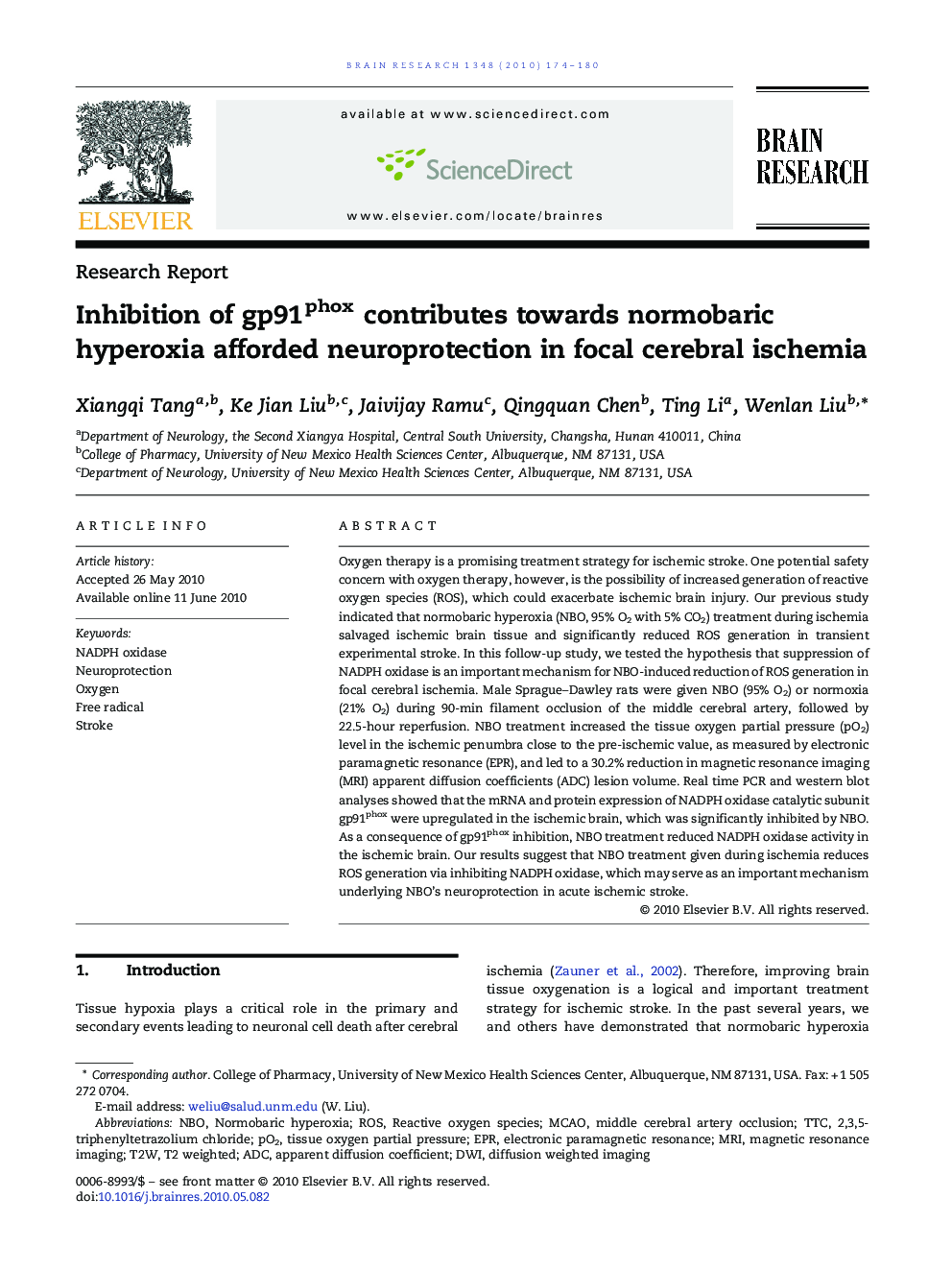 Inhibition of gp91phox contributes towards normobaric hyperoxia afforded neuroprotection in focal cerebral ischemia