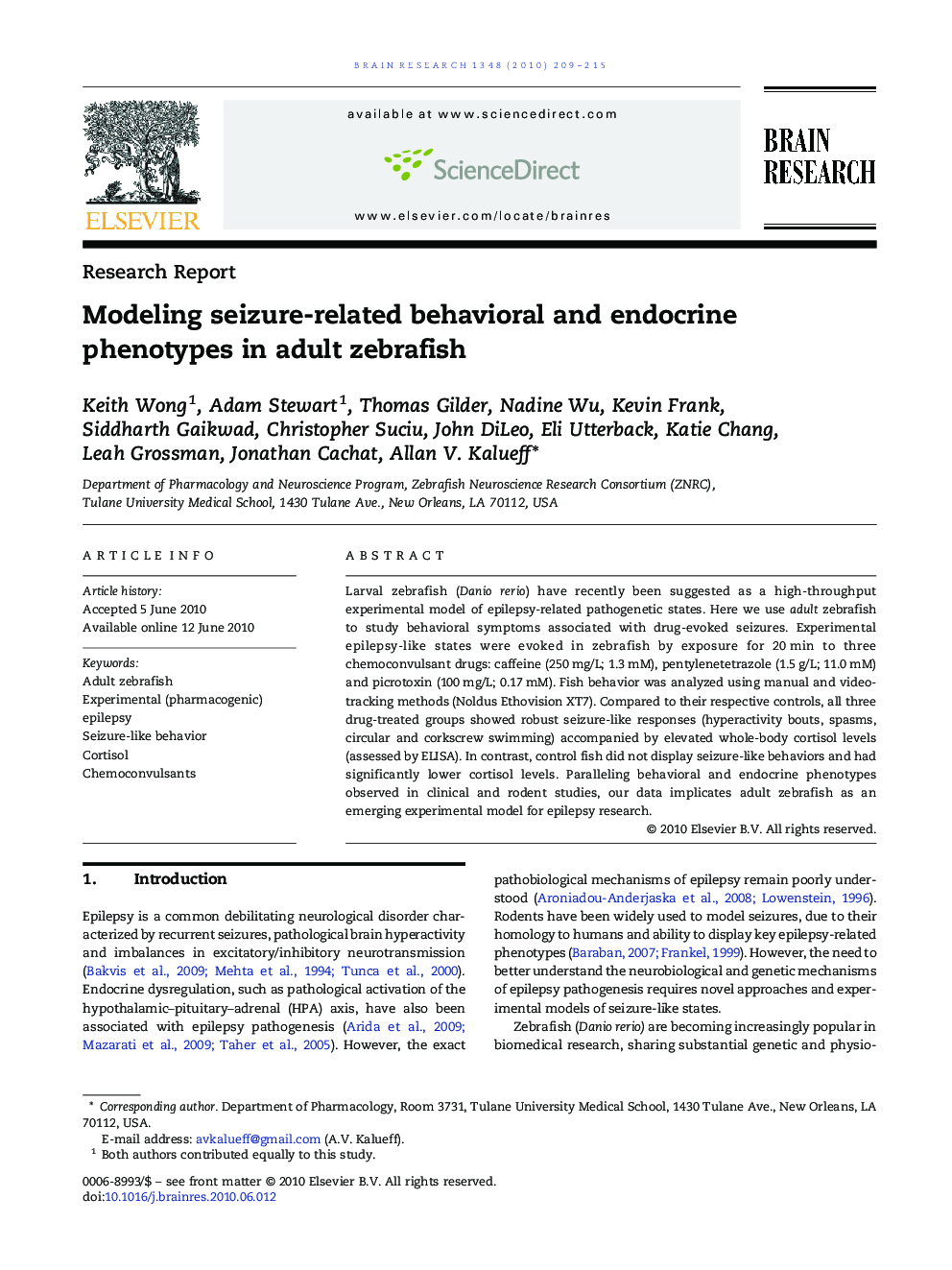 Modeling seizure-related behavioral and endocrine phenotypes in adult zebrafish
