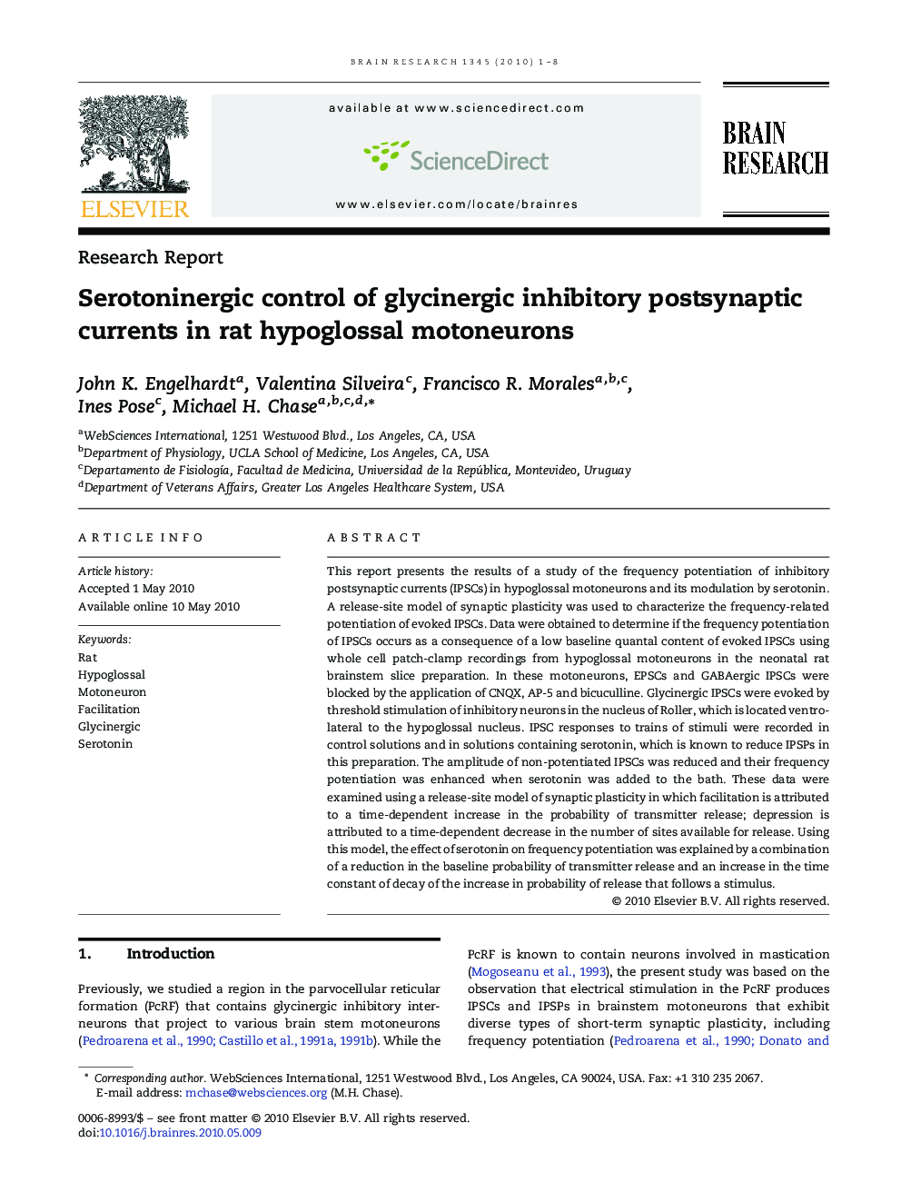 Serotoninergic control of glycinergic inhibitory postsynaptic currents in rat hypoglossal motoneurons