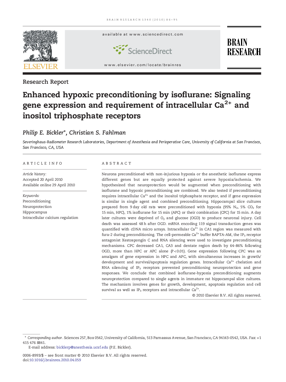 Enhanced hypoxic preconditioning by isoflurane: Signaling gene expression and requirement of intracellular Ca2+ and inositol triphosphate receptors