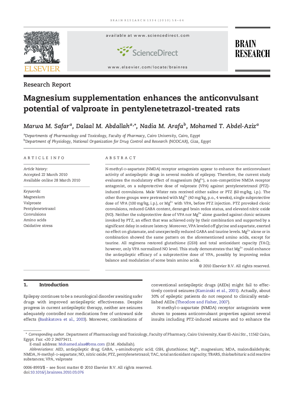 Magnesium supplementation enhances the anticonvulsant potential of valproate in pentylenetetrazol-treated rats