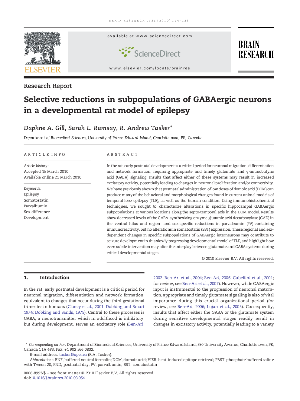 Selective reductions in subpopulations of GABAergic neurons in a developmental rat model of epilepsy